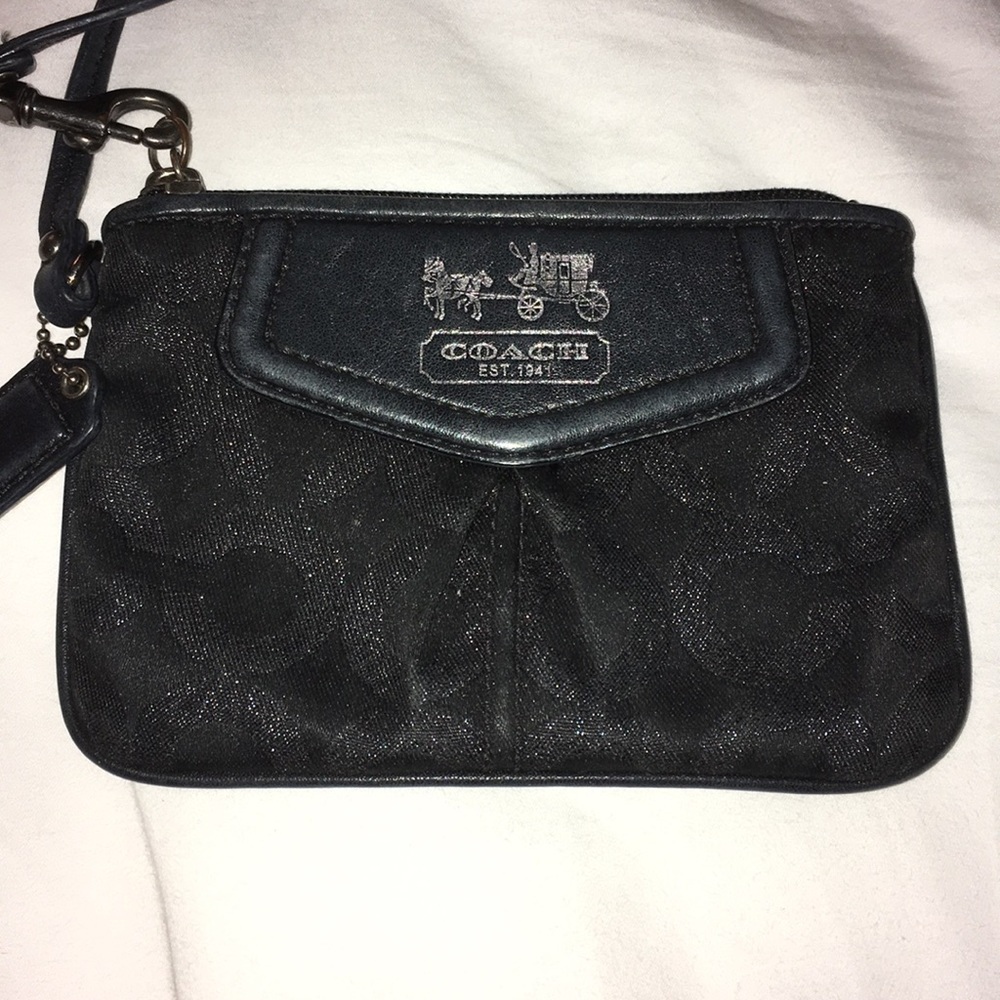 - Coach wristlet Jacquard print black w/ shimmer